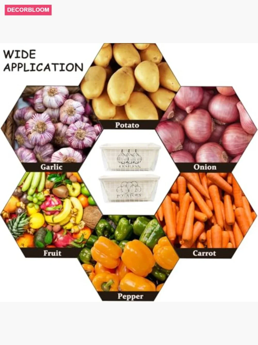 Potato and Onion Storage Baskets, Metal Wire with Cotton Lining, Kitchen Pantry